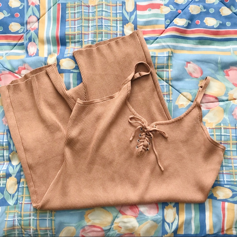 Almost Famous Brown Tan Romper Biker Shorts